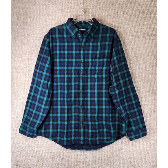 Lands' End Other - Lands End Traditional Fit Plaid Flannel Shirt Mens L 16-16.5 Navy Green EUC‎